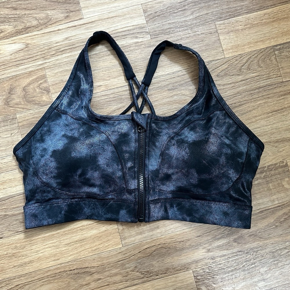 Zyia Active Womens Zipper Front Strappy Sports Bra Size L Stonewashed Workout